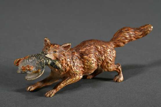 Wiener Bronze "Fuchs mit Gans", farbig gefasst, Bauch gestempelt, 4,6x12,3x3cm - photo 1