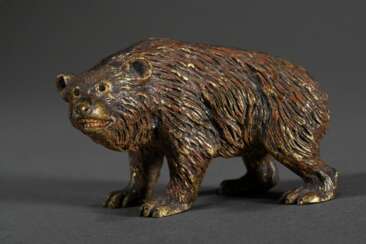 Wiener Bronze &quot;Braunbär&quot;, farbig gefasst, Bauch gestempelt, 5x7x4cm