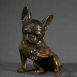 Bronze Miniatur "Sitzende Bulldogge mit Maikäfer auf der Pfote", H. 5,2cm, min. verbogen - photo 2