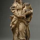 Große barocke Sandstein „Muttergottes“ in bewegter Haltung mit schön gelegtem Faltenwurf, Süddeutsch 18.Jh., H. 106cm, Christuskind verloren, Witterungsspuren - photo 1