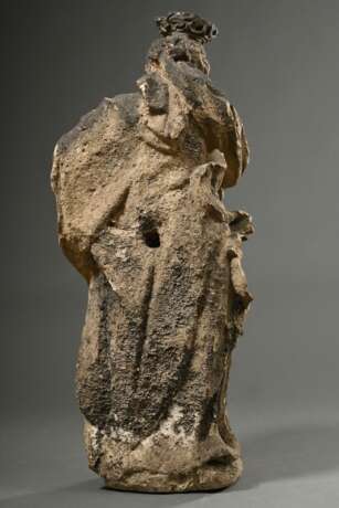 Große barocke Sandstein „Muttergottes“ in bewegter Haltung mit schön gelegtem Faltenwurf, Süddeutsch 18.Jh., H. 106cm, Christuskind verloren, Witterungsspuren - photo 3
