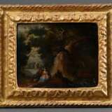 Gysels, Pieter (1621-1691) "Rast auf der Flucht nach Ägypten", Öl/Kupfer, alter vergoldeter Rahmen mit Blatt- und Rillenfries, 10x13cm (m.R. 15,2x18cm), min. rest. - photo 1