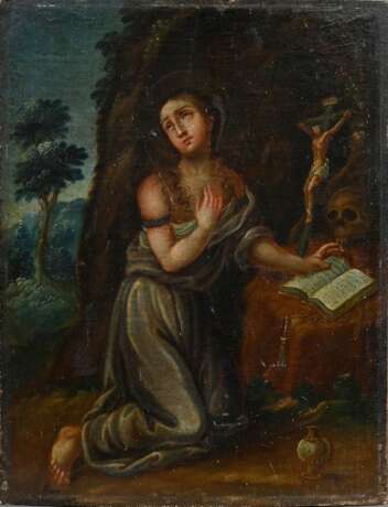 Unbekannter Künstler des 18.Jh. "Heilige Maria Magdalena", Öl/Leinwand auf Holz kaschiert, 37,7x29cm, rest., Craquelé, kleine Defekte der Maloberfläche - photo 1