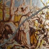 Runde Bleiverglasung mit feiner Grisaillemalerei "Christi Gefangennahme im Garten Gethsemane" nach Lucas van Leyden (1494-1533), Kupferstich von 1509, wohl Niederlande, Ø 25cm, mittig restauriert, Vgl.: Metropo… - photo 1