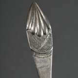 Empire Salière in Schiffchenform auf hohen Füßchen mit Perlband Festons und klappbaren Henkeln sowie blauem Glaseinsatz, 1. Viertel 19.Jh., Silber, 68g (o. Glas), 5,4x10x5,5cm, dazu Zuckerschaufel, Einsatz best. - фото 5