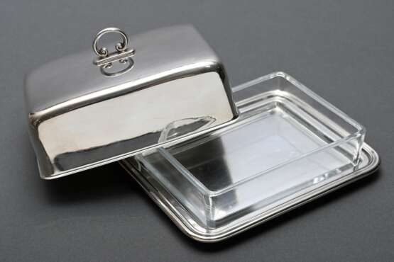 Butterdose mit Deckel und Glaseinsatz, Silber 925, 242g (o.Glas), 9x14x10cm - photo 1