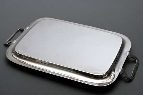 5 Teile Silber Kaffee-Tee-Service in englischem Stil mit Holzknauf und -handhaben, Hersteller: Topazio, Silber 925, 4485g: Tablett mit Griffen (35x55cm), Kaffeekanne (H. 22cm), Teekanne (H. 14cm) und zwei Teile Zucker un… - photo 3