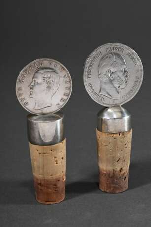 3 Diverse Teile: 2 Münz-Korken "Otto König von Bayern" und "Kaiser Wilhelm I" (H. 9cm) sowie mehrpassige martellierte Schale (14,8x14,5cm), ges. 176g - Foto 6