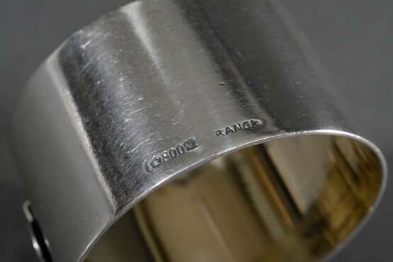 5 Schlichte Serviettenringe mit Schiebe-Kartuschen für Namensschilder, MZ: Range, Silber 800, innen vergoldet, 207g, Ø 5cm, Altersspuren - photo 2
