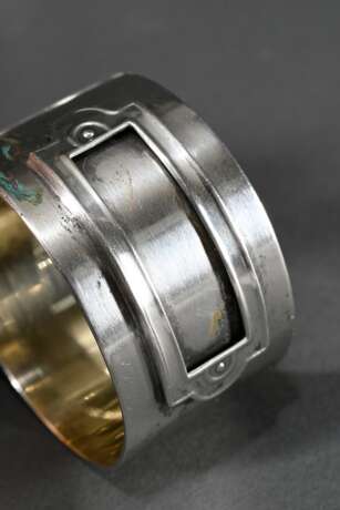 5 Schlichte Serviettenringe mit Schiebe-Kartuschen für Namensschilder, MZ: Range, Silber 800, innen vergoldet, 207g, Ø 5cm, Altersspuren - photo 3