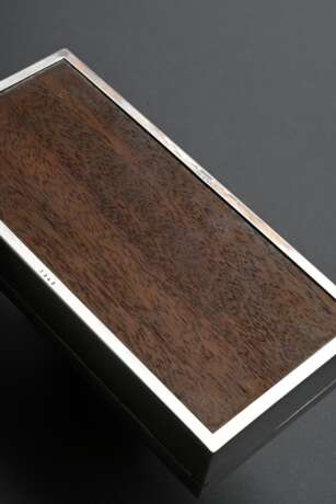 Rechteckige Zigarettendose mit plastischem Aufsatz „Galoppierendes Pferd“, MZ: Jezler Meister, Modell Nr. 3342, Silber 800 mit Holz Interieur, 10x18x8,8cm, Figur lose - photo 3