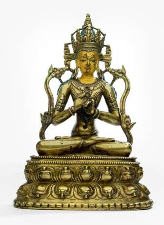 Feine Bronze des Tathagata Vairocana mit Keimsilbe hum - Foto 1