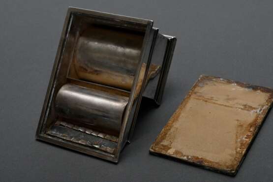 Streichholzspender mit Reibefläche, Reservoir und Ascher, MZ: Gustave Keller, Paris, Silber 925, innen vergoldet, 334g, 16x11x8cm, Leder Bodenplatte lose - photo 5