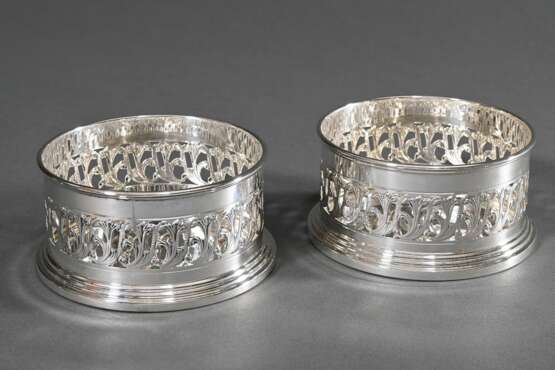2 Flaschenuntersetzer mit floral durchbrochenem Rand, Silber 925, 301g, Ø 10cm - photo 1