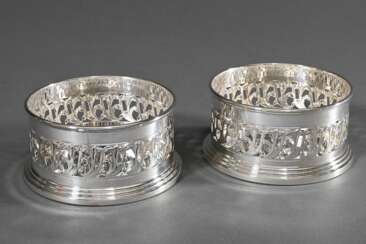 2 Flaschenuntersetzer mit floral durchbrochenem Rand, Silber 925, 301g, Ø 10cm
