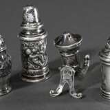 4 Diverse Salzstreuer in verschiedenen Formen und Dekoren, Silber 800/925, 92g, H. 5,5-8,4cm - photo 1