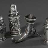 4 Diverse Salzstreuer in verschiedenen Formen und Dekoren, Silber 800/925, 92g, H. 5,5-8,4cm - photo 2