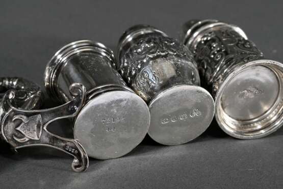 4 Diverse Salzstreuer in verschiedenen Formen und Dekoren, Silber 800/925, 92g, H. 5,5-8,4cm - photo 3