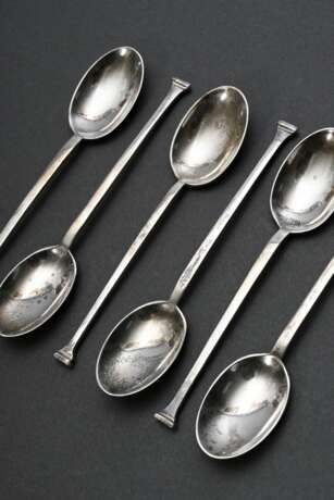 6 Mokkalöffel mit "Hufnagel" Griff, MZ: Mappin & Webb, Sheffield 1932, Silber 925, 47g - photo 1