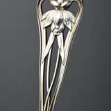 Jugendstil Vorlegeschaufel mit floral durchbrochenem Griff "Feuerlilie", verso monogrammiert, Silber 800, Laffe vergoldet, 82g, L. 22cm - photo 4