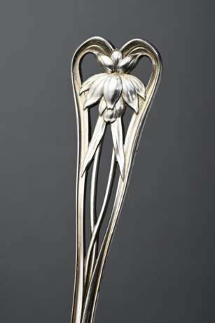 Jugendstil Vorlegeschaufel mit floral durchbrochenem Griff "Feuerlilie", verso monogrammiert, Silber 800, Laffe vergoldet, 82g, L. 22cm - photo 4