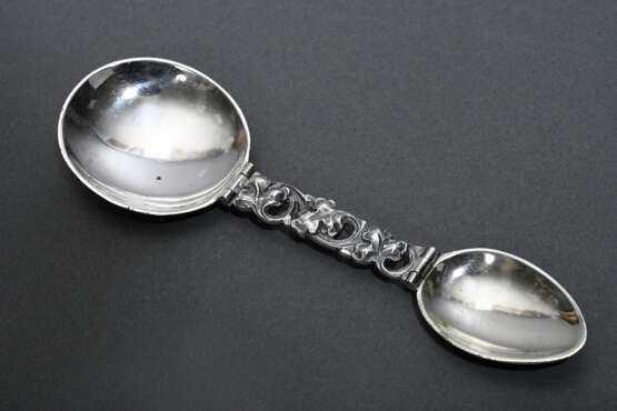 Klappbarer Medizinlöffel „Take it easy“ mit floralem Stiel, Silber, L. 13cm, Scharniere etwas ausgeleiert - Foto 1