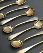 Cutlery. 10 Schlichte Salzlöffelchen, Silber 800 vergoldet, 71g, L. 7,6cm
