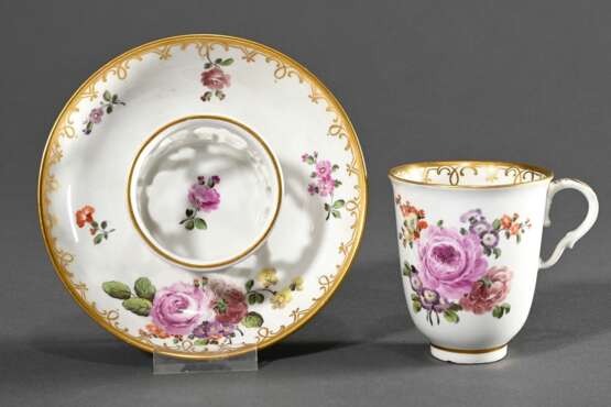 Antike Wien Trembleuse/UT mit polychromer Blumenmalerei und Goldstaffage, Mitte 18.Jh., H. 8,4cm, Deckel verloren - photo 1