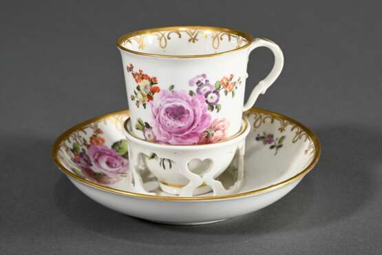 Antike Wien Trembleuse/UT mit polychromer Blumenmalerei und Goldstaffage, Mitte 18.Jh., H. 8,4cm, Deckel verloren - photo 2