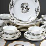 12 Teile Meissen Kaffeegedecke "Schwarzer Reicher Hofdrache", Porzellan polychrom und goldstaffiert, bestehend aus: 6 Kuchenteller (Ø 21,5cm) und 6 Kaffeetassen/UT (Ø 6,5cm), dazu 6 Klapperdeckchen - photo 1