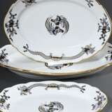 3 Diverse ovale Meissen Platten "Schwarzer Reicher Hofdrache", Porzellan polychrom und goldstaffiert, 24,5x18cm / 29x25,5cm / 35x25cm - photo 1