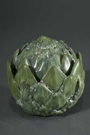 Kleines Schaugericht „Artischocke“ mit abnehmbarem Deckel, Fayence naturgetreu modelliert und bemalt in Grüntönen, wohl Straßburg, um 1745/1755, H. 12cm, best. - photo 3