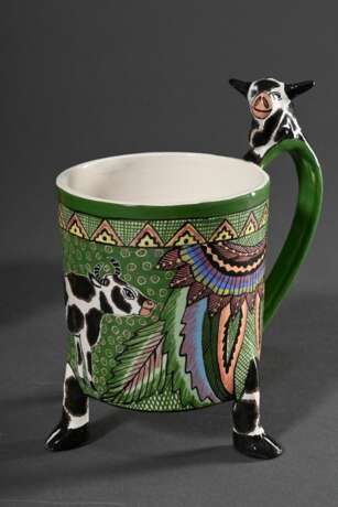 5 Diverse Teile moderne Ardmore Studio Künstlerkeramik "Tiere": 4 Becher und Mokkatasse/UT, Boden bez.: "Made by Pheneas, Ardmore Studio", H. 7-15,5cm - Foto 3