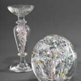 Glas Paperweight auf Ständer mit polychromen Einschmelzungen und Faden im Stiel, Abriss im Boden, 19.Jh., H. 23,5cm - photo 1