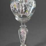 Glas Paperweight auf Ständer mit polychromen Einschmelzungen und Faden im Stiel, Abriss im Boden, 19.Jh., H. 23,5cm - photo 2