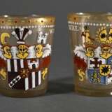 2 Diverse Bechergläser mit farbiger Emaillemalerei "Familienwappen Wittgenstein und Waldegg" nach antiken Vorbildern, dat. 1652 und 1651, Ende 19.Jh., H. 8cm - Foto 1