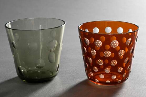 6 Diverse Rotter Wassergläser, farbig überfangen mit diversen Schliffen u. a. Kugelbecher, Lübeck, H. ca. 8cm, 2x mit Herstelleraufkleber - Foto 7
