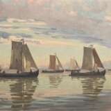 Eisenblätter, Wilhelm (1866-1934) "Kuhrenkähne auf dem Haff", Öl/Leinwand, u.r. sign., verso Klebeetikett "Kunstsalon Riesemann & Lintaler/ Königsberg", 71,5x100,5cm (m.R. 85x114cm), min. Defekte … - Foto 1