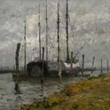Höckner, Rudolf (1864-1942) "Schulauer Hafen", Öl/Malpappe, u.r. sign., 28x44,5cm (m.R. 44,5x61,5cm) - photo 1