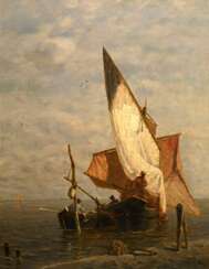 Dill, Ludwig (1848-1940) &quot;Venezianische Fischer in der Lagune&quot;, Öl/Leinwand, u.r. sign., 57,3x44,8cm (m.R. 67,5x55,5cm), rest.