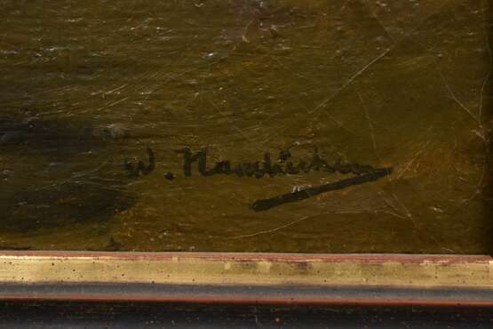Hambüchen, Wilhelm (1869-1939) „Dampfschiff und Segler“, Öl/Leinwand (Rupfen), u.r. sign., 70,5x51cm (m.R. 82,5x62,3cm), kleine Defekte der Maloberfläche - photo 4