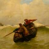 Haquette, Georges Jean Marie (1854-1906) „Fischerboot ‚Louis Dieppe‘ in schwerer See“, Öl/Leinwand, u.l. sign., Prunkrahmen (kleine Defekte), 60x81,5cm (m.R. 82x103cm), min. verschmutzt - photo 1