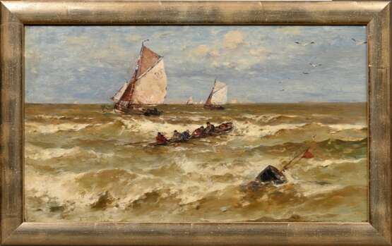 Weber, Théodore Alexander (1838-1907) „Segler und Ruderboot“, Öl/Leinwand, verso bez., 32,3x55cm (m.R. 38,8x61,5cm) - photo 2