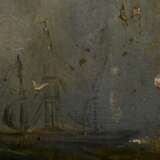 Unbekannter Maler um 1800 „His M. Ship ‘St. George‘ in a Hurricane“ 1805, Öl/Malpappe, auf Rückwand bez., 28x37,5cm, leicht verschmutzt, Randdefekte - photo 4