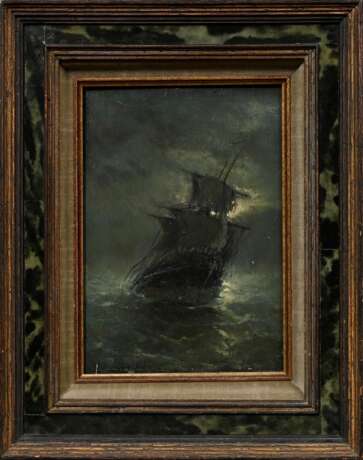Moerenhout, Edward (1801-1893) „Geisterschiff“, Öl/Holz, u.r. sign., in Schildpattrahmen, 19x13,3cm (m.R. 28,2x22,5cm), kleine Defekte der Maloberfläche, rest. - photo 2