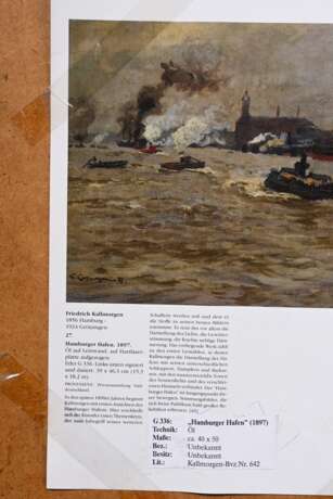 Kallmorgen, Friedrich (1856-1924) „Hamburger Hafen“ 1897, Öl/Leinwand auf Hartfaser kaschiert, u.l. sign./dat., Prunkrahmen, 39x46,3cm (m.R. 53,5x60cm), rest. - photo 5