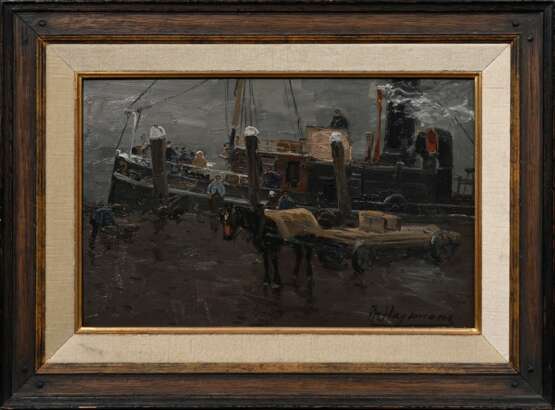 Hagemans, Maurice (1852-1917) „Beladung an der Mole“, Öl/Holz, u.r. sign., 27,5x43cm (m.R. 42,8x58cm) - photo 2
