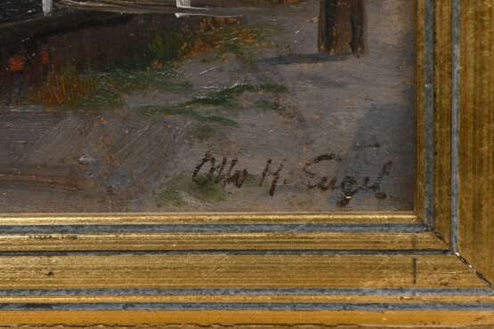 Engel, Otto Heinrich (1866-1949) „Dampfer am Flussufer“, Öl/Malpappe, u.r. sign., 21,6x31,5cm (m.R. 26x36cm) - photo 3