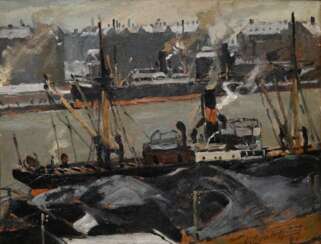 Qvistorff, Victor (1882-1953) „Hafenszene“ 1929, Öl/Malpappe, u.r. sign./dat., 27x35cm (m.R. 35,5x43cm)