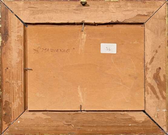 Qvistorff, Victor (1882-1953) „Frachtschiff ‚Marianne‘ an der Mole“ 1930, Öl/Papier auf Holz kaschiert, 15,3x21,3cm (m.R. 24,5x30,5cm) - photo 4